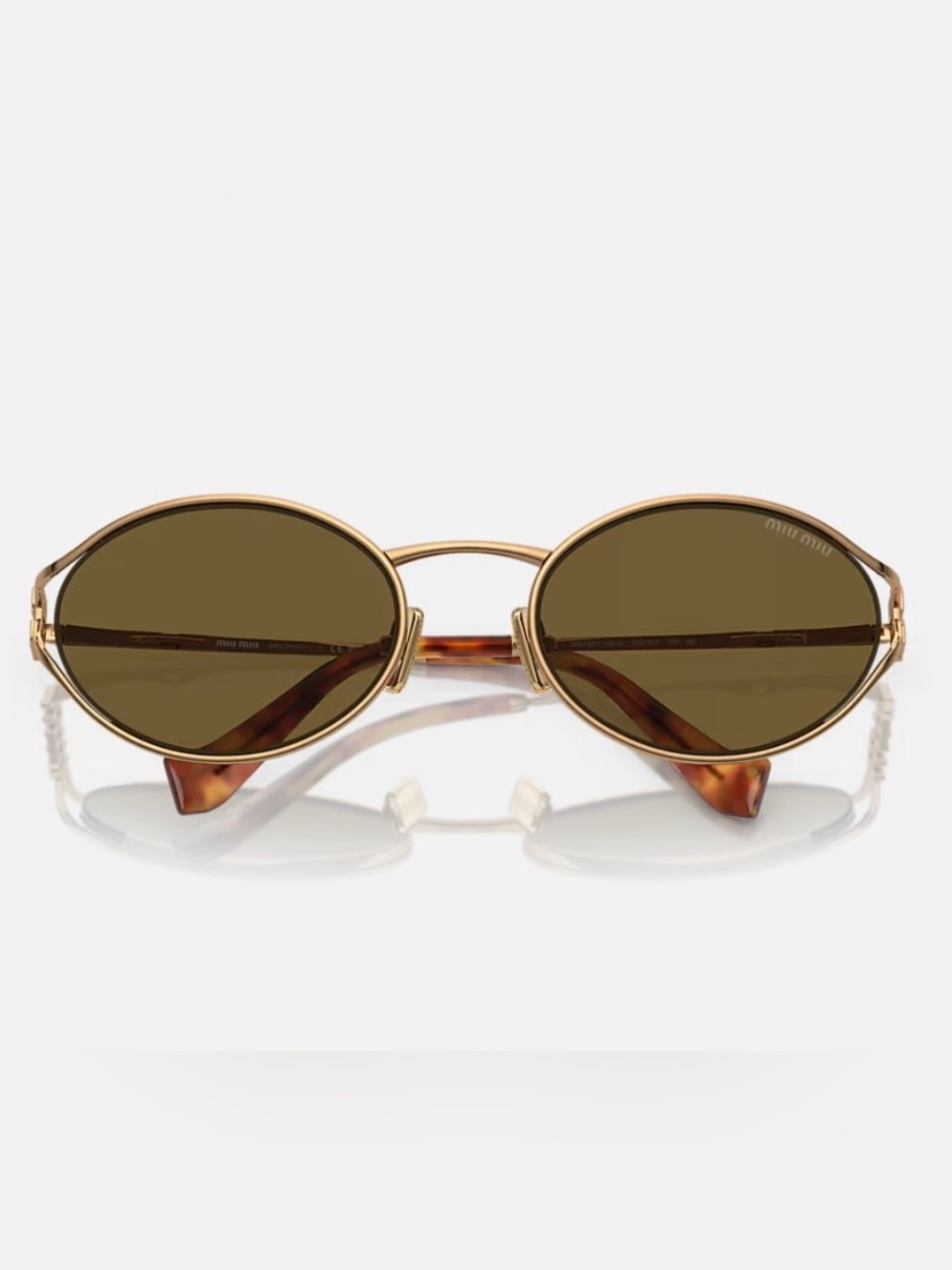 Miu Miu MU 52YS Gold Metal and Brown Lens Oval Sunglasses - NWOT - Picture 1 of 8